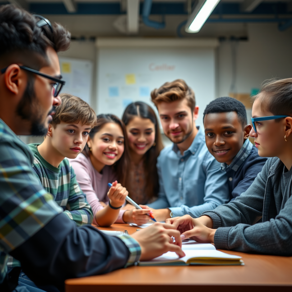 Diverse group of students participating in an educational workshop, learning new skills and receiving mentorship support